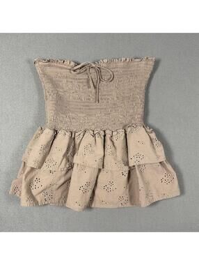 Women’s Tube Top Beige Tan Ruffle Eyelet Design